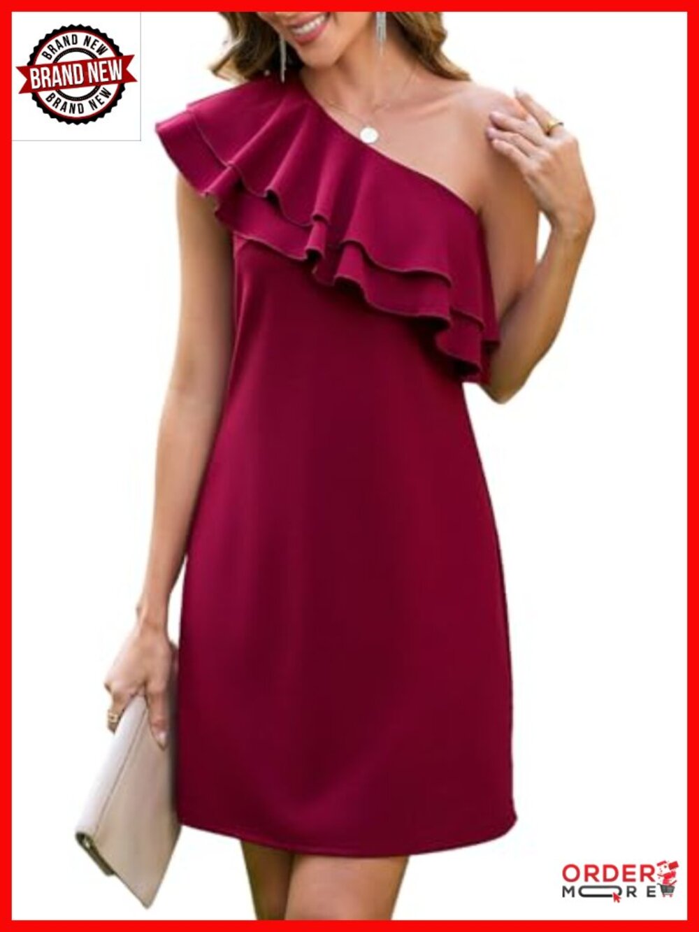 Elegant Ruffle Trim One Shoulder Cocktail Party Short Dress